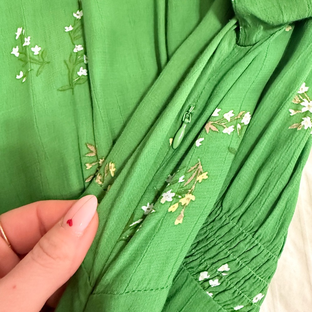 Faithfull The Brand Green Floral Midi Dress Size Large - Picture 6 of 9